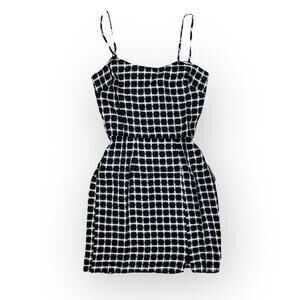 Dress the Population NWT Kallan Plaid Grid Mini Dress Black White Sleeveless XS